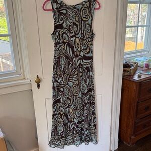 Studio I Black and Aqua Swirl Maxi Dress